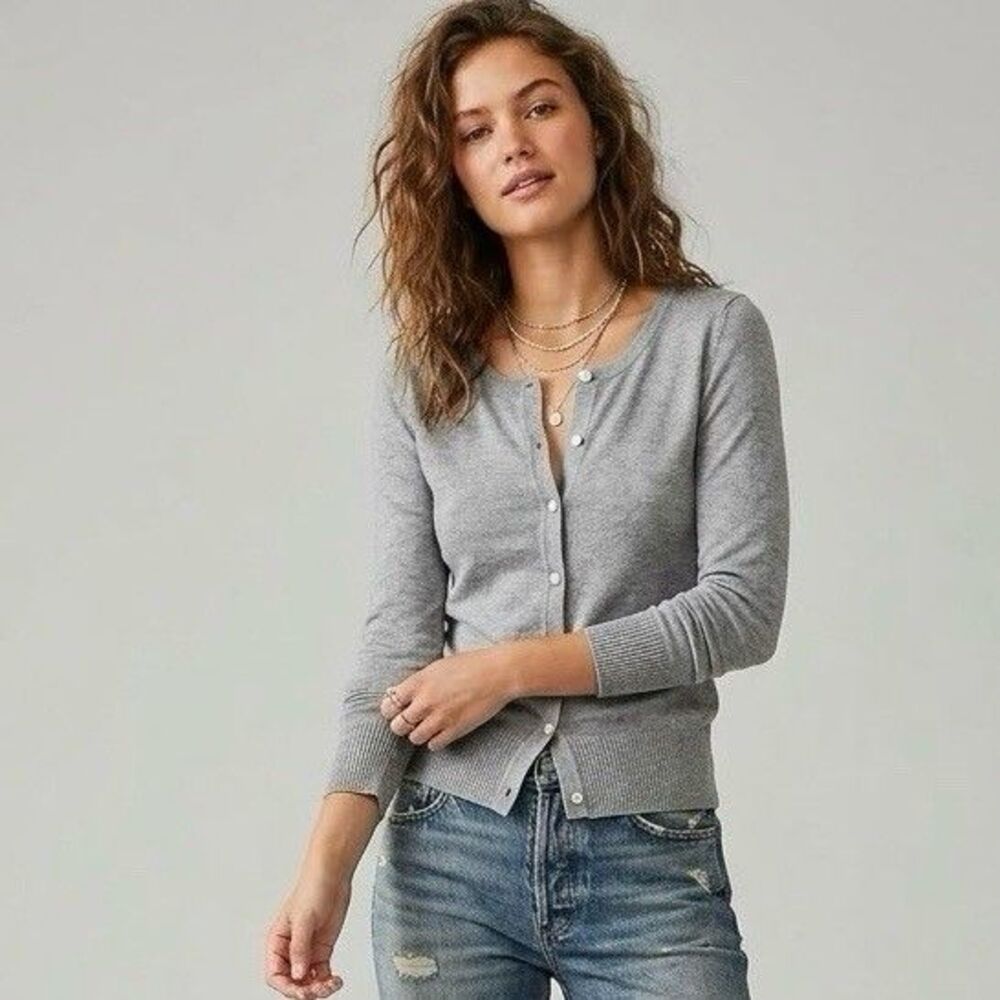 Vita Milano Cardigan Sweater Est Sz XS Gray Button Down Long Sleeve Preppy Fall